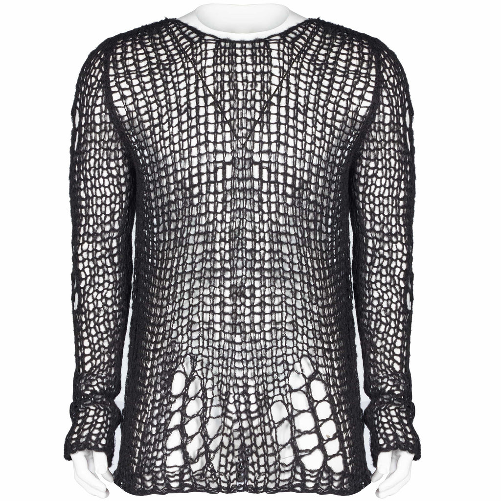 Punk Rave Men's Gothic Ripped Knitted Mesh Shirt