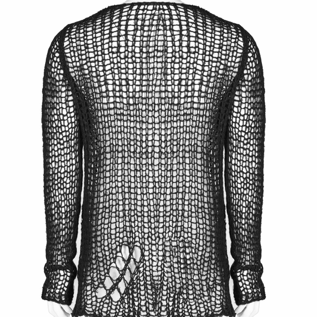 Punk Rave Men's Gothic Ripped Knitted Mesh Shirt