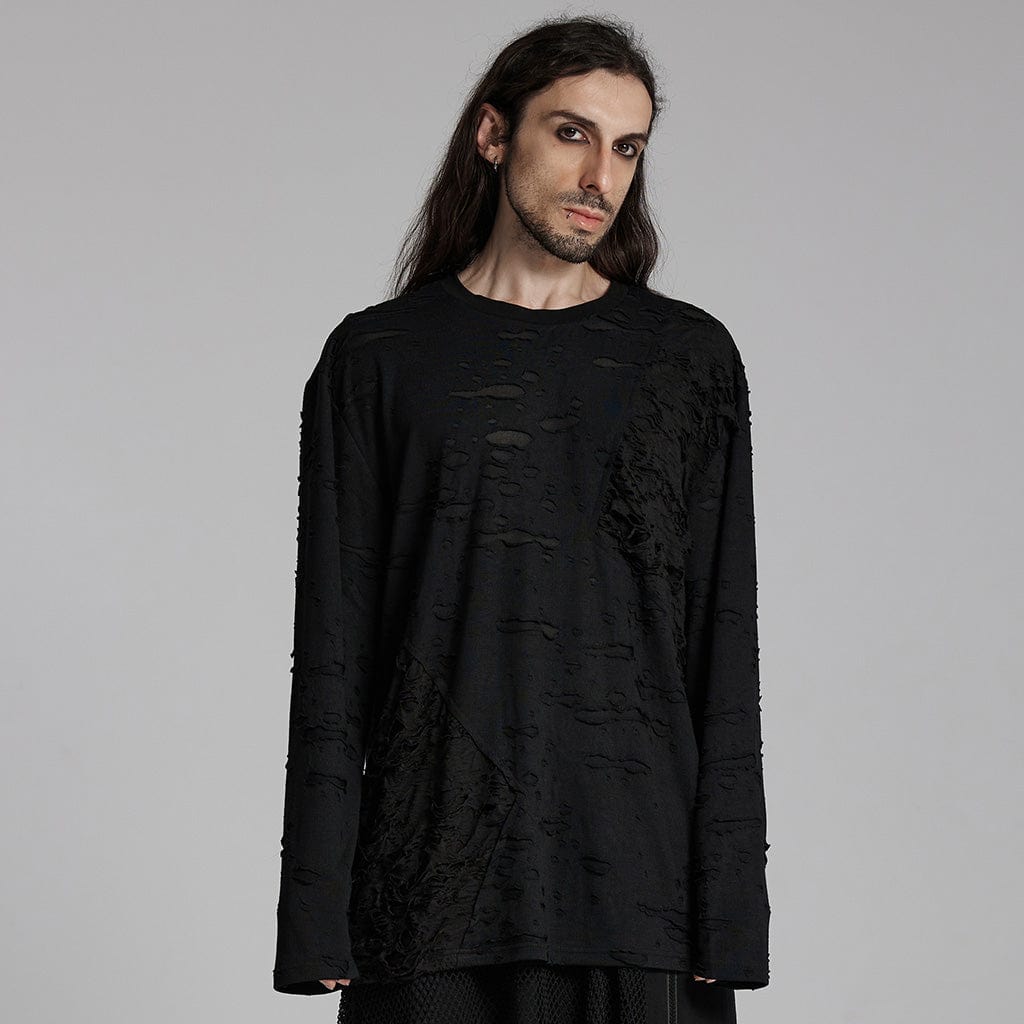 PUNK RAVE Men's Gothic Ripped Mesh Shirt