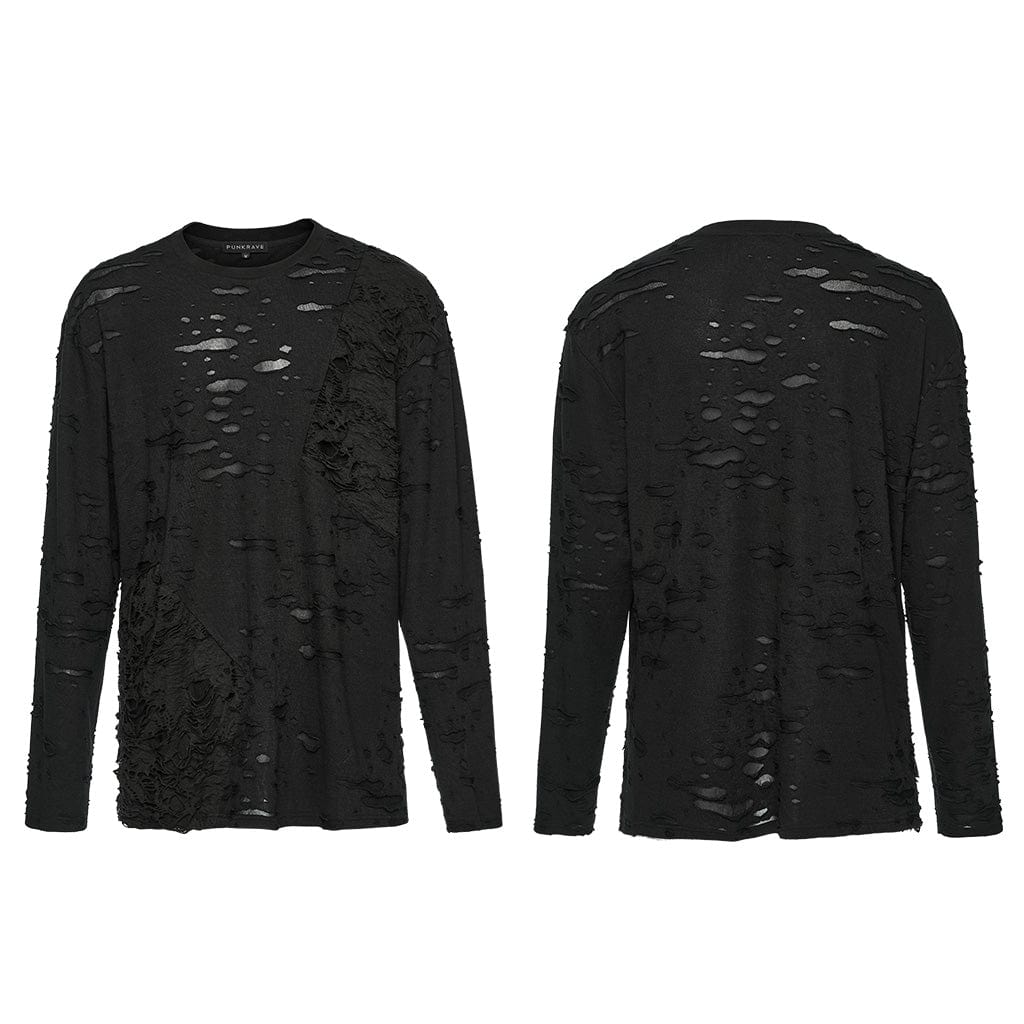 PUNK RAVE Men's Gothic Ripped Mesh Shirt