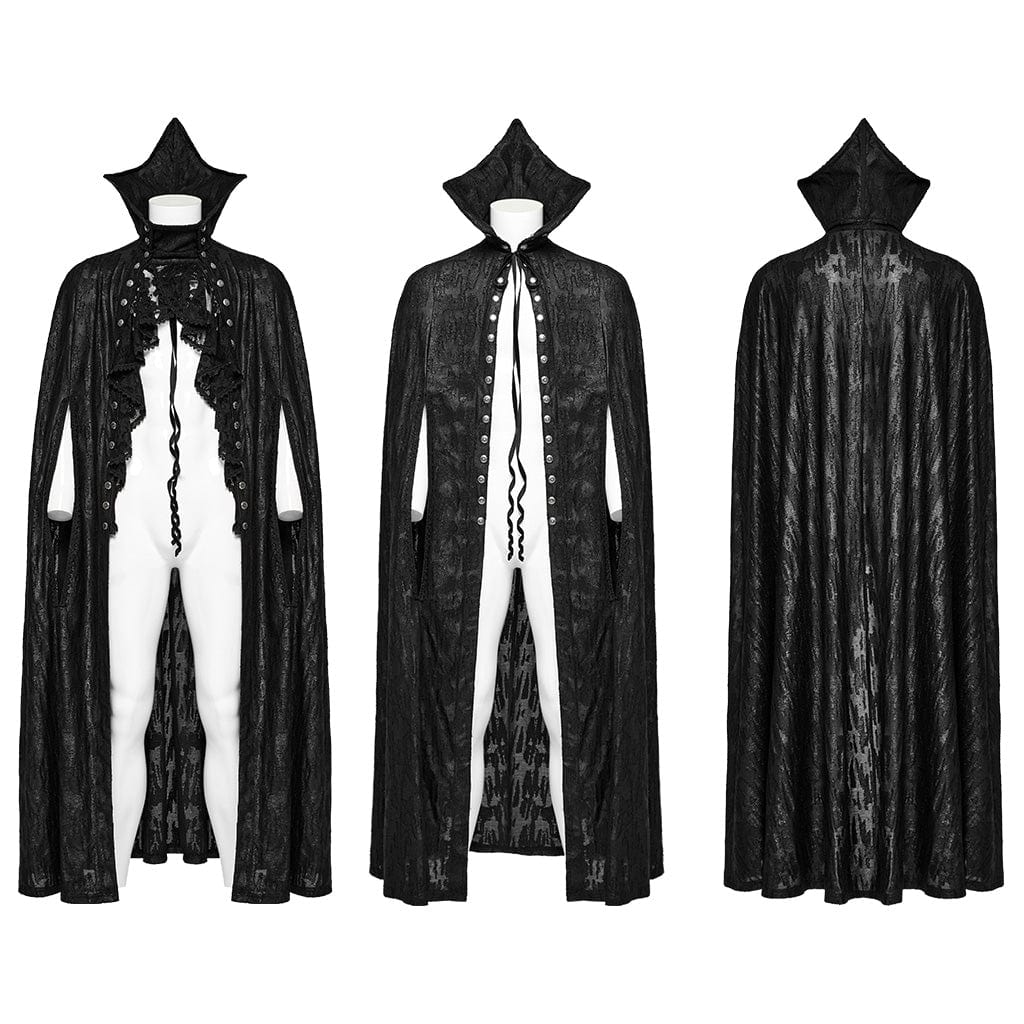 PUNK RAVE Men's Gothic Ripped Witchy Coat with Detached Neckwear