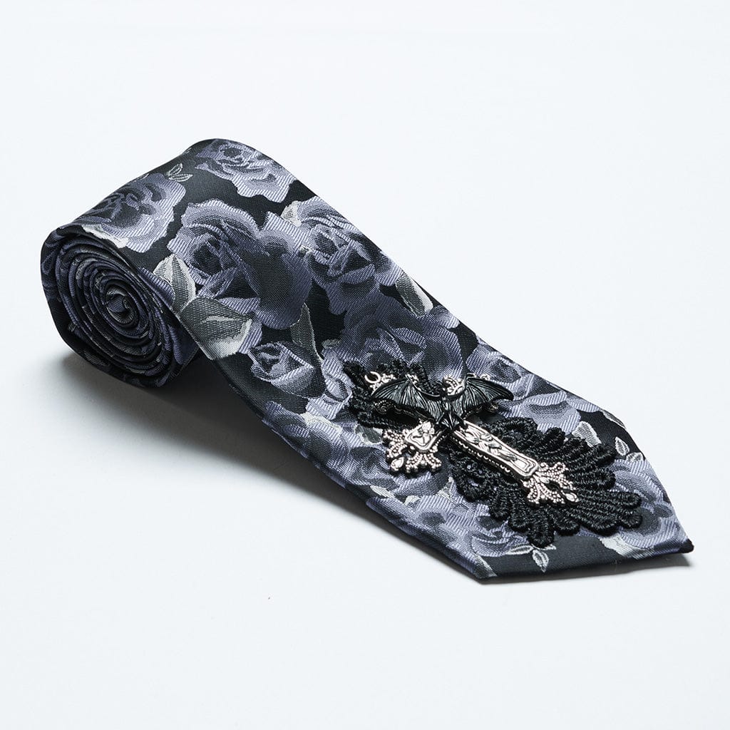 PUNK RAVE Men's Gothic Rose Crochet Tie Black Blue