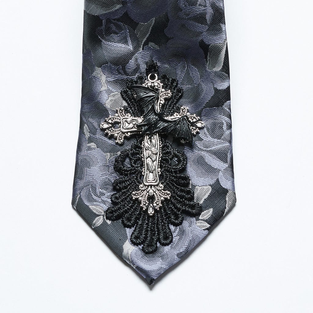 PUNK RAVE Men's Gothic Rose Crochet Tie Black Blue