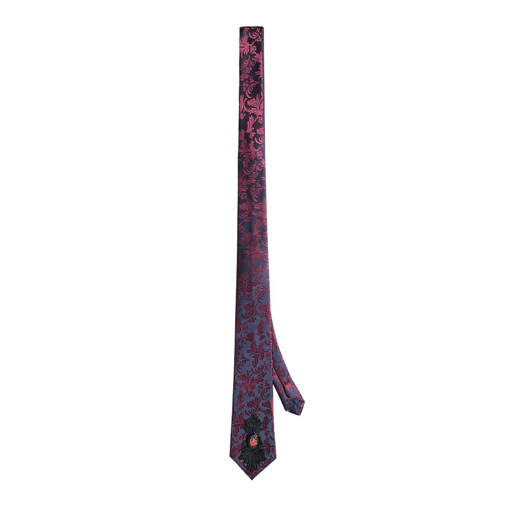 PUNK RAVE Men's Gothic Rose Crochet Tie Black Red