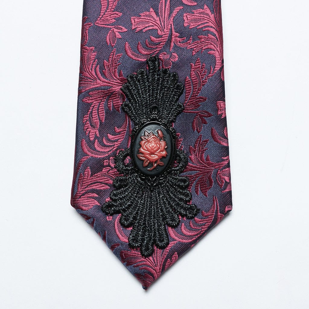 PUNK RAVE Men's Gothic Rose Crochet Tie Black Red