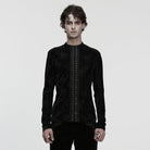 PUNK RAVE Men's Gothic Rose Embossed Lace-up Top Black