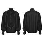 PUNK RAVE Men's Gothic Ruched Stand Collar Puff Sleeved Shirt