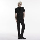PUNK RAVE Men's Gothic Ruched Turtleneck Short Sleeved Top