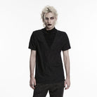 PUNK RAVE Men's Gothic Ruched Turtleneck Short Sleeved Top