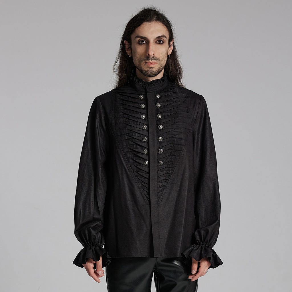 PUNK RAVE Men's Gothic Ruffled Beast Buckle Shirt