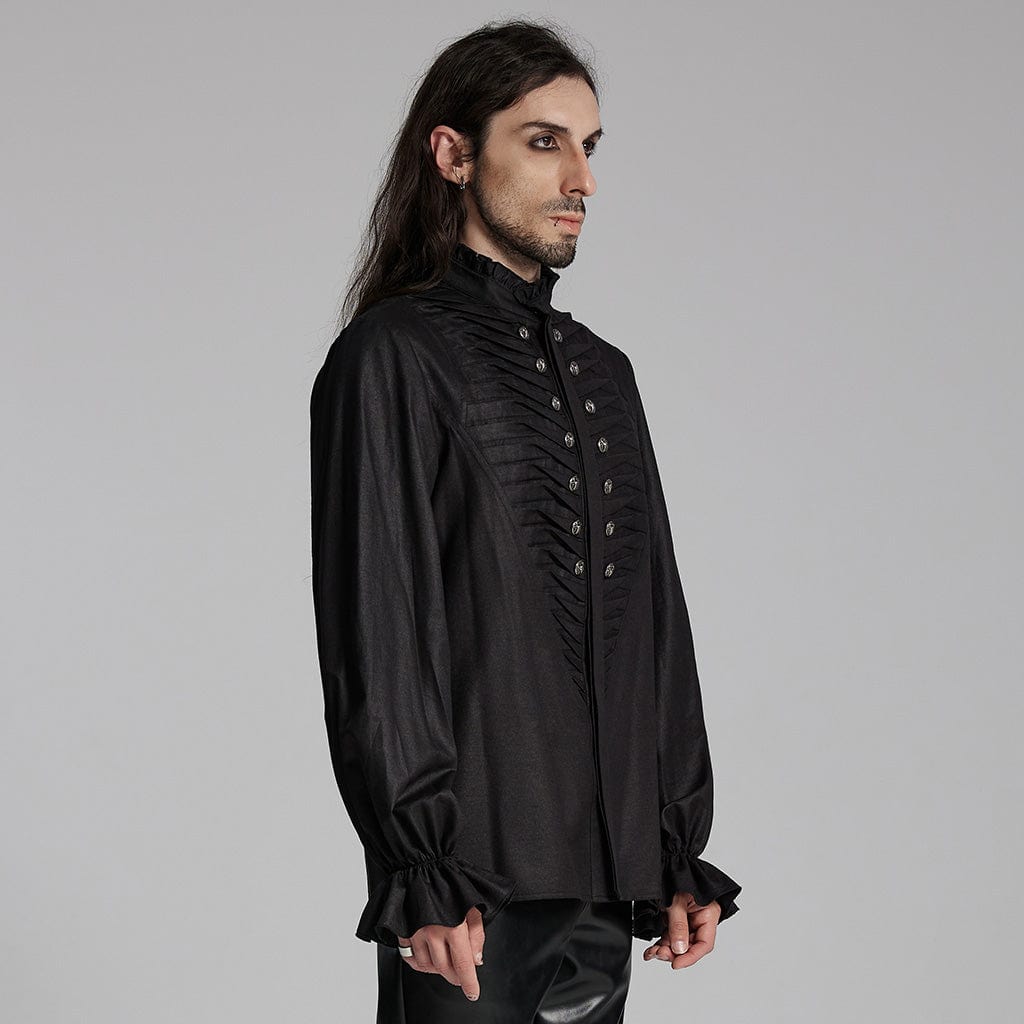 PUNK RAVE Men's Gothic Ruffled Beast Buckle Shirt