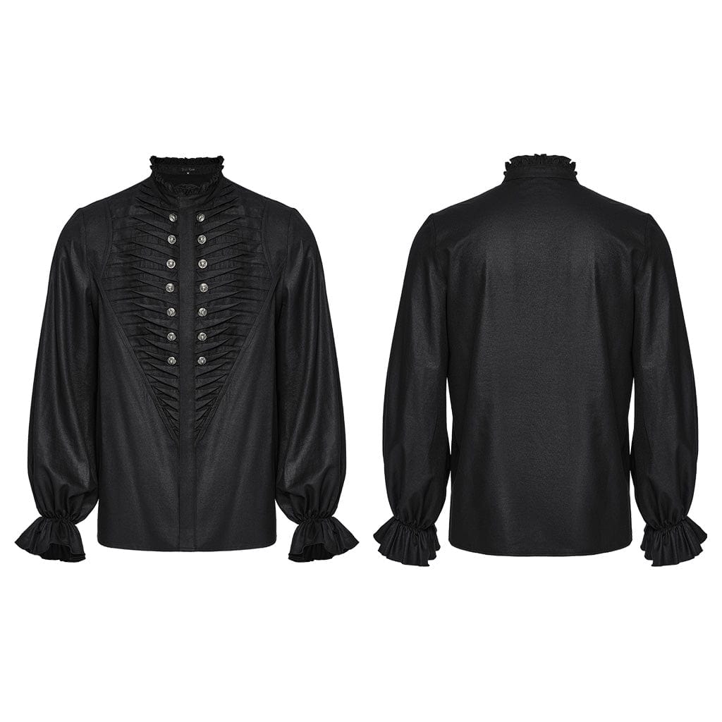 PUNK RAVE Men's Gothic Ruffled Beast Buckle Shirt