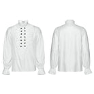 PUNK RAVE Men's Gothic Ruffled Beast Buckle Shirt White