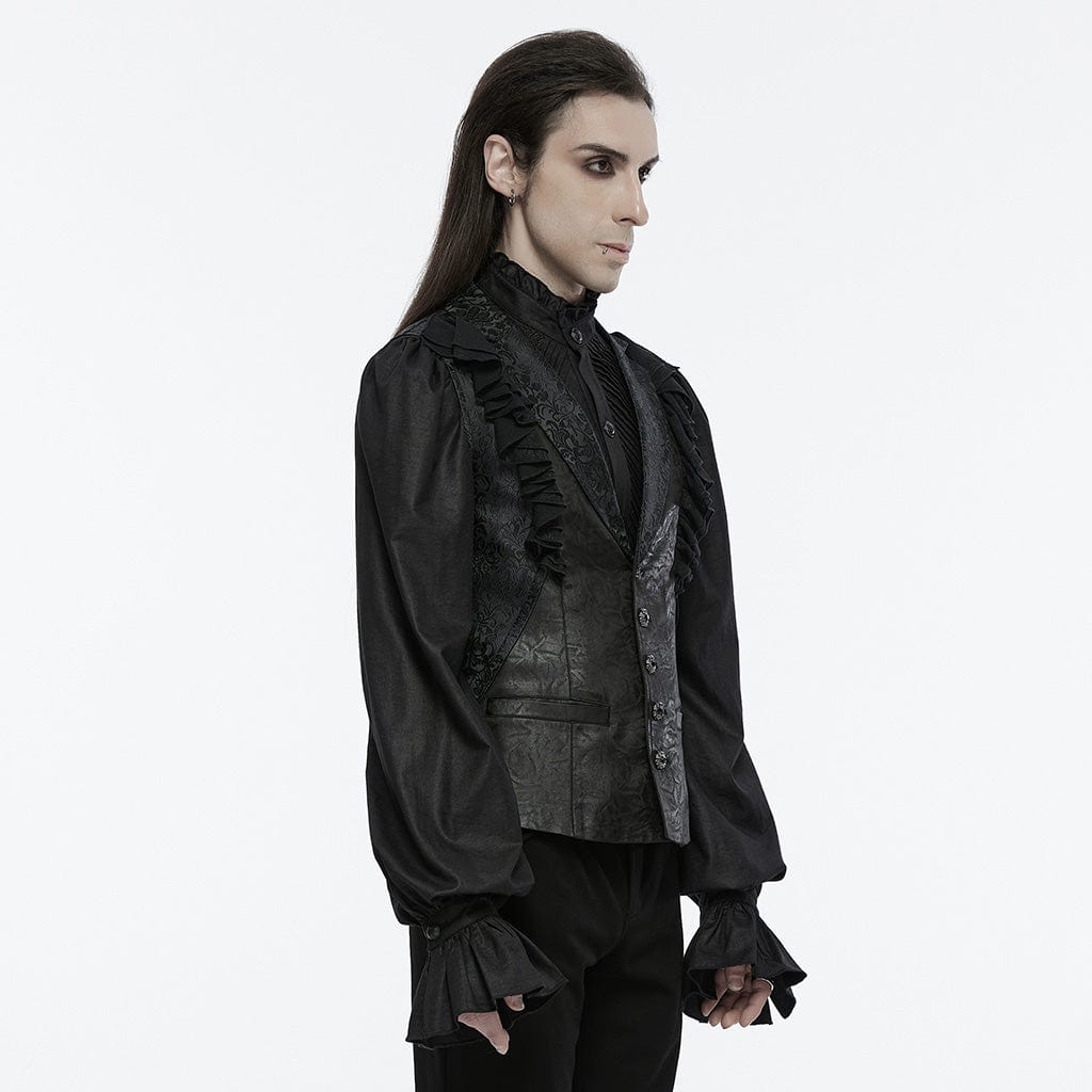 PUNK RAVE Men's Gothic Ruffled Buckle-up Waistcoat