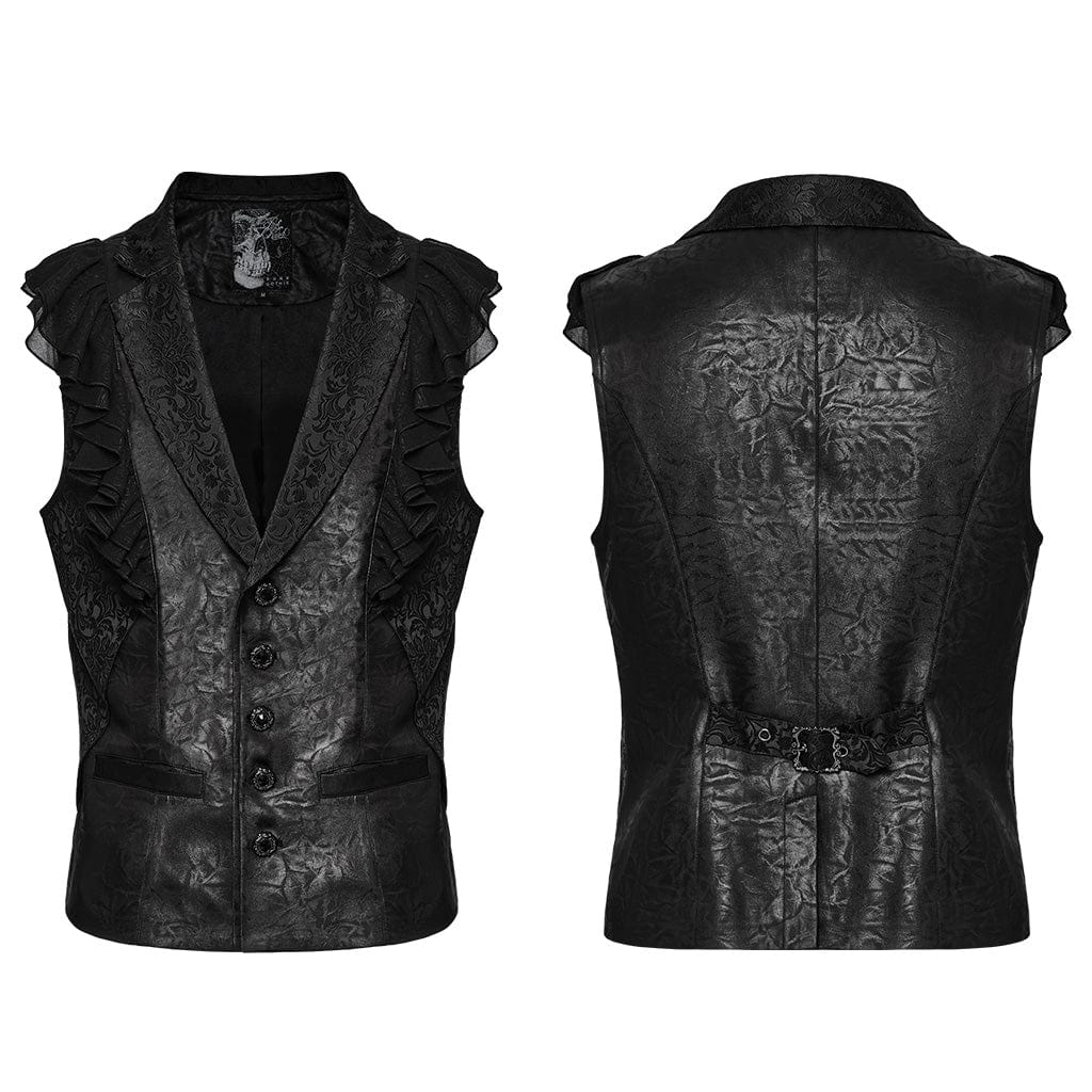 PUNK RAVE Men's Gothic Ruffled Buckle-up Waistcoat