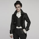 PUNK RAVE Men's Gothic Ruffled Lace Splice Jacquard Swallow-tailed Coat