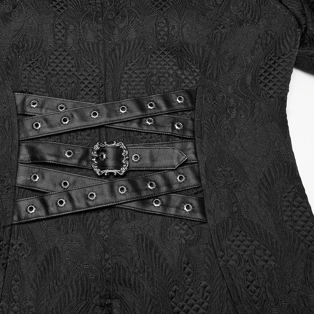 PUNK RAVE Men's Gothic Ruffled Lace Splice Jacquard Swallow-tailed Coat