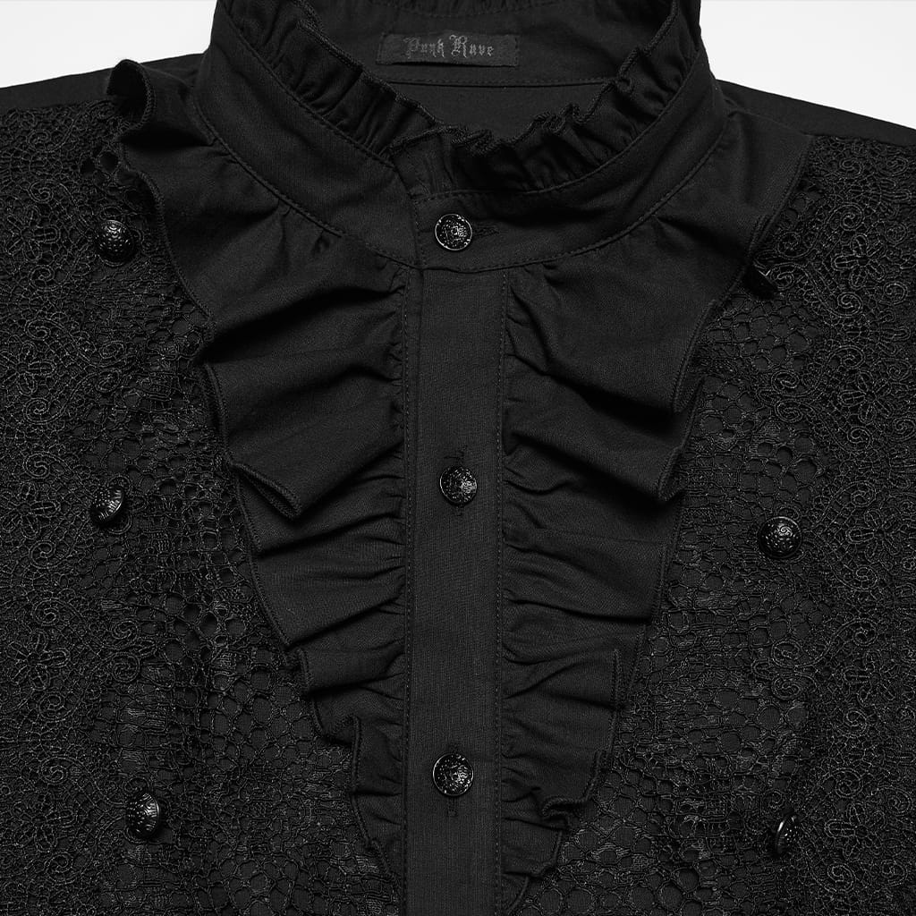 PUNK RAVE Men's Gothic Ruffled Stand Collar Puff Long Sleeved Shirt