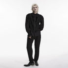 PUNK RAVE Men's Gothic Ruffled Stand Collar Puff Long Sleeved Shirt