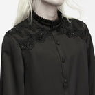 PUNK RAVE Men's Gothic Sequin Beaded Lace Applique Lantern Sleeve Shirt
