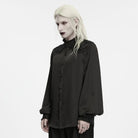 PUNK RAVE Men's Gothic Sequin Beaded Lace Applique Lantern Sleeve Shirt