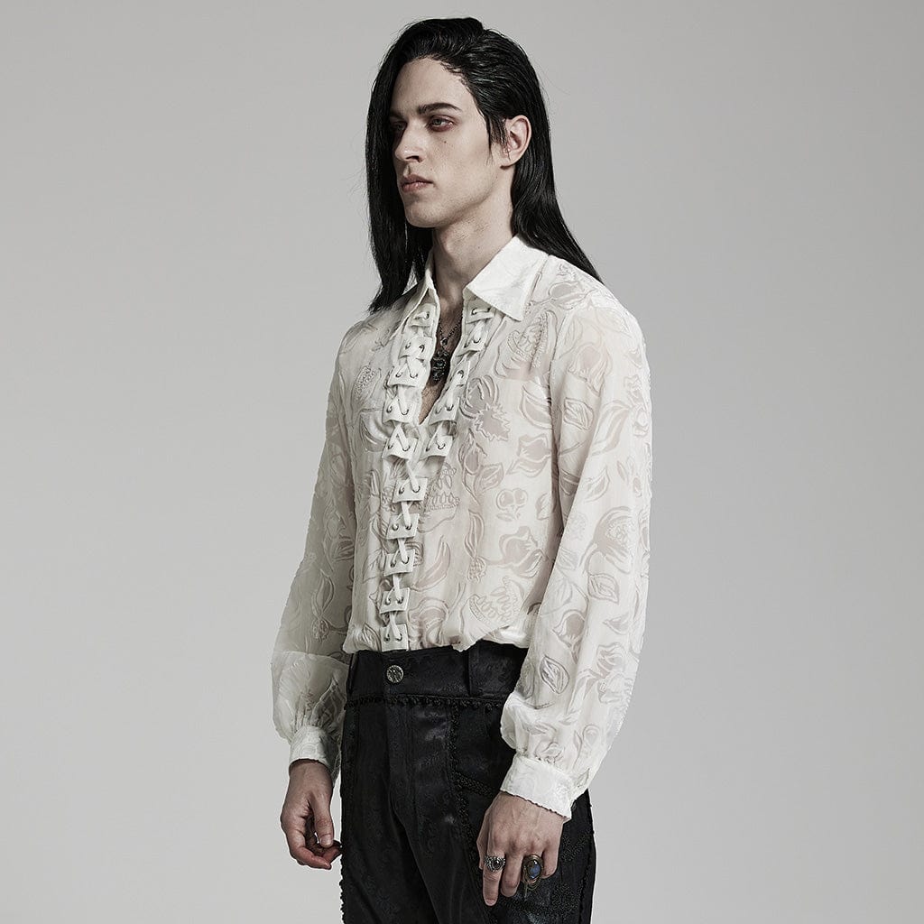 PUNK RAVE Men's Gothic Sheer Chomper Velvet Shirt