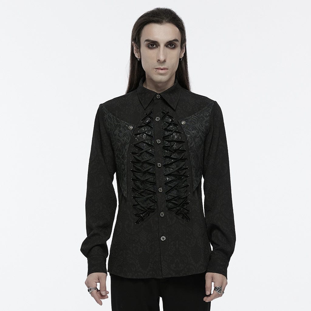 PUNK RAVE Men's Gothic Skeleton Drawstring Shirt