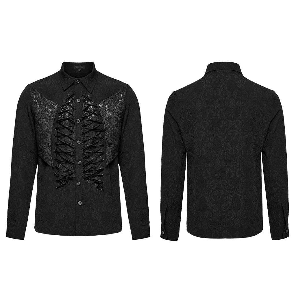 PUNK RAVE Men's Gothic Skeleton Drawstring Shirt