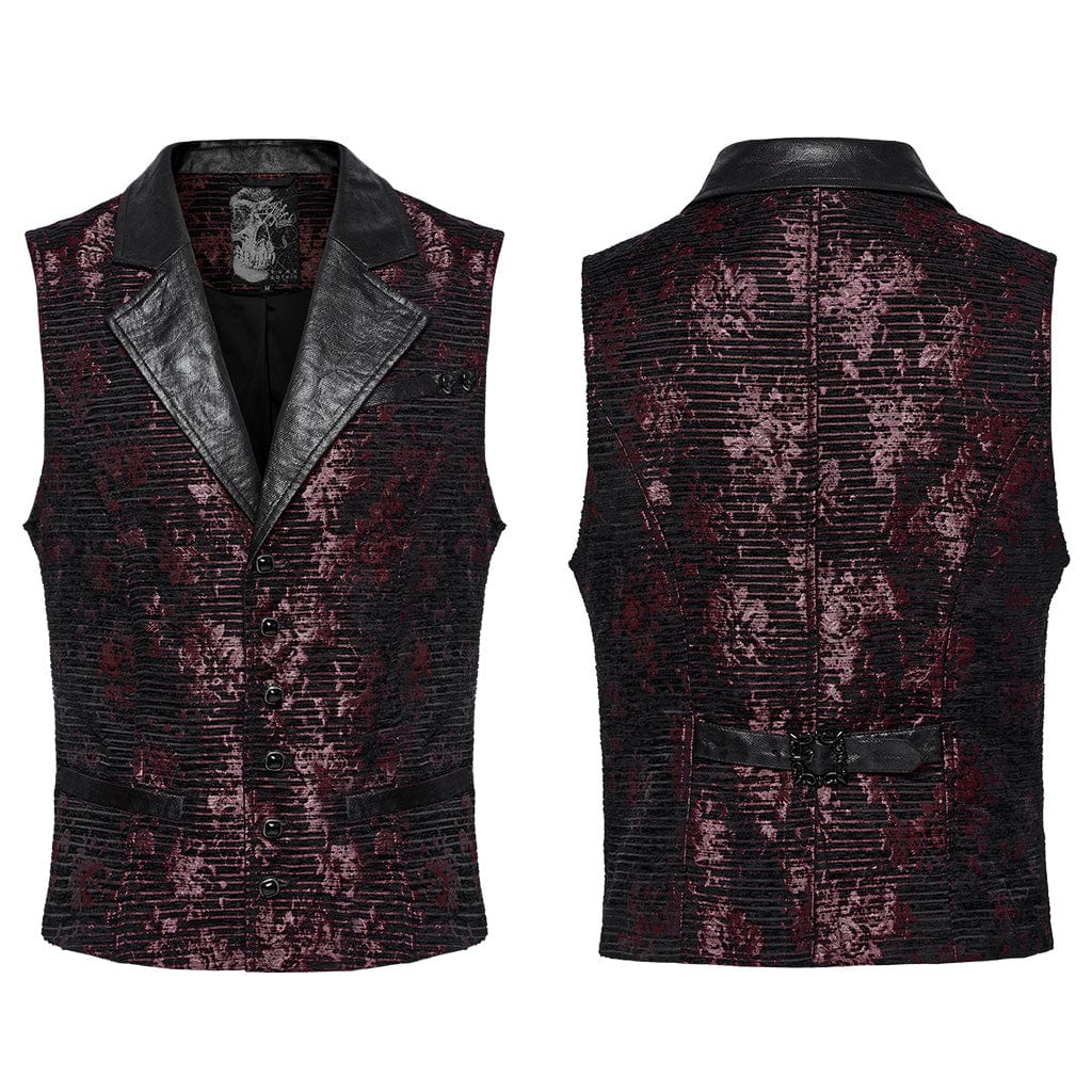 PUNK RAVE Men's Gothic Skull Buckle-up Waistcoat Red