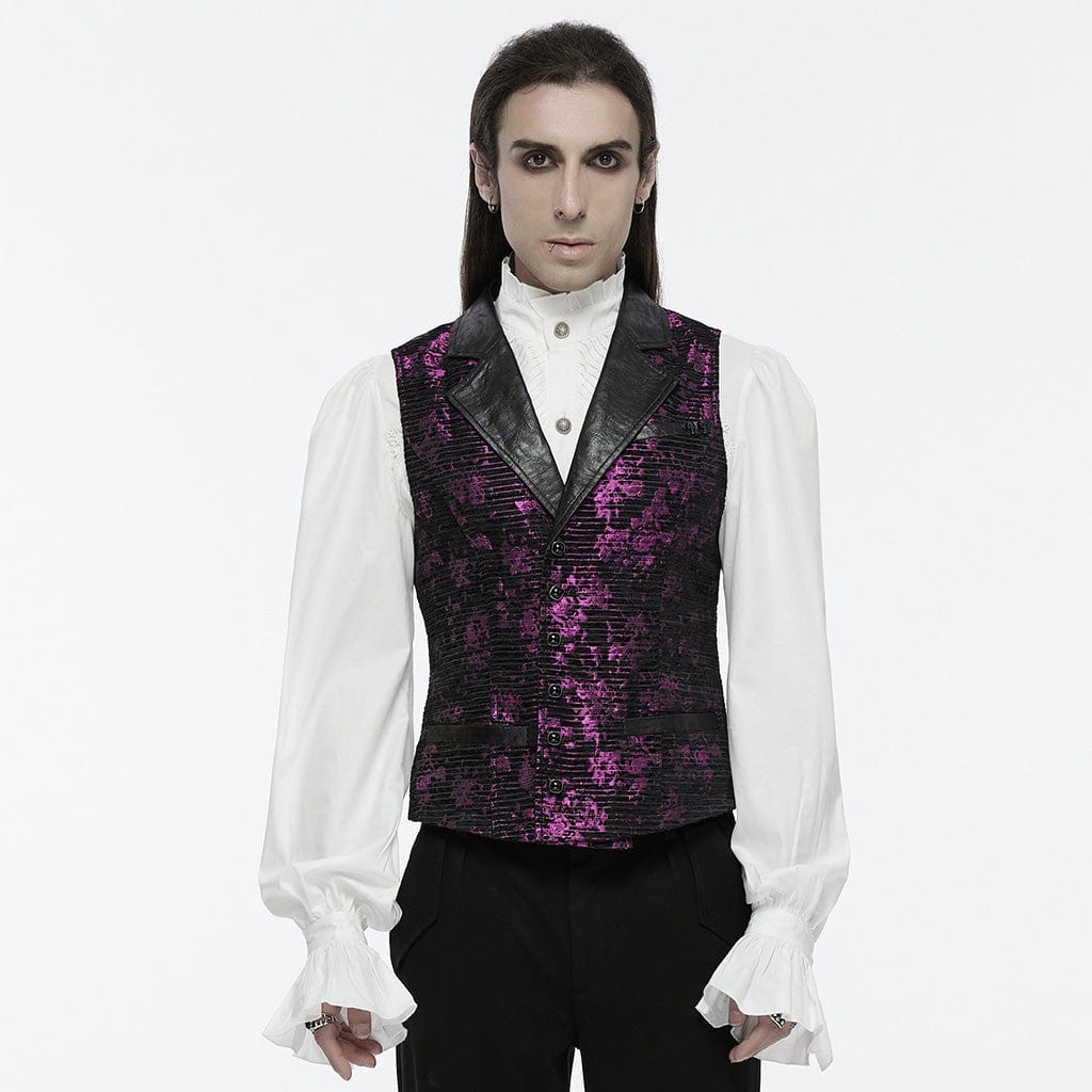 PUNK RAVE Men's Gothic Skull Buckle-up Waistcoat Violet