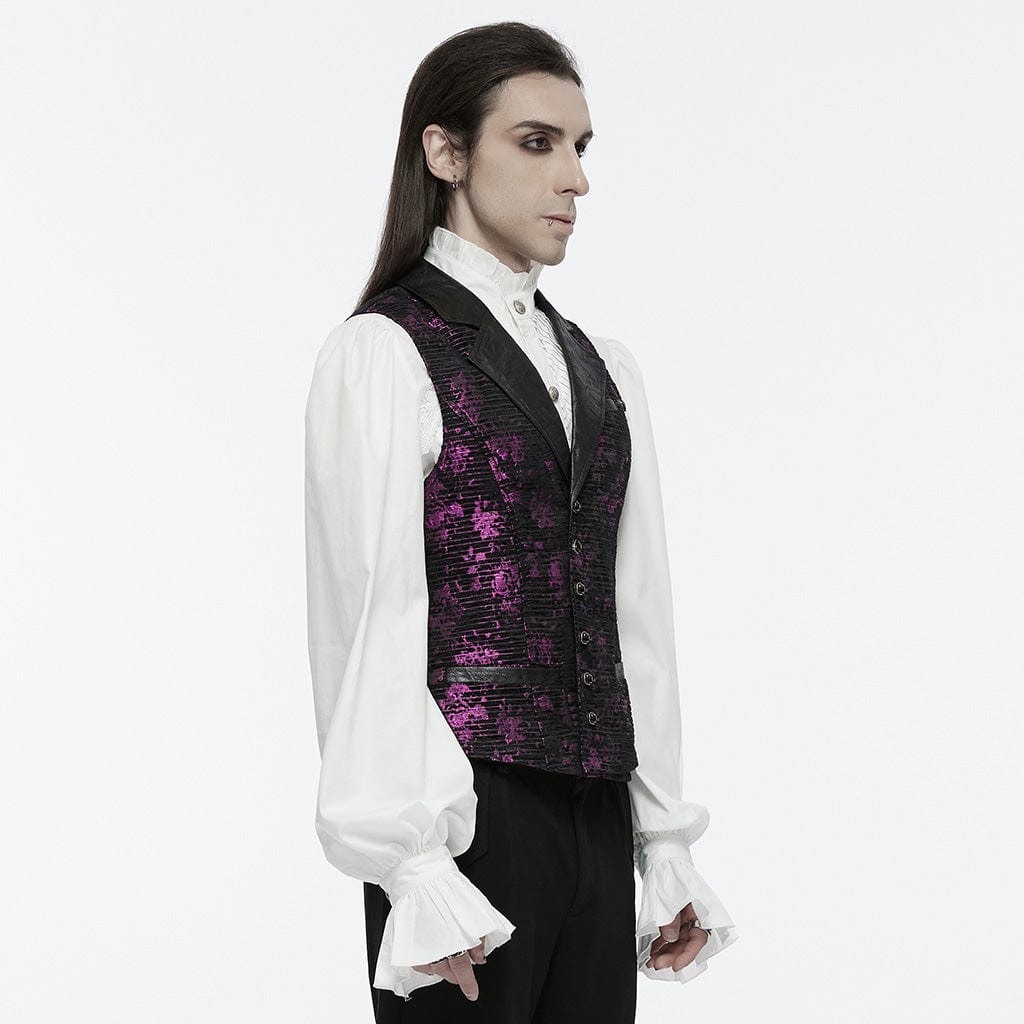 PUNK RAVE Men's Gothic Skull Buckle-up Waistcoat Violet