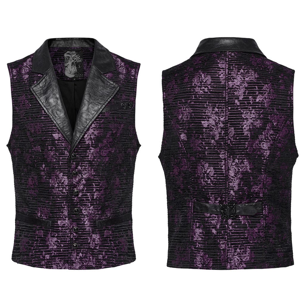 PUNK RAVE Men's Gothic Skull Buckle-up Waistcoat Violet