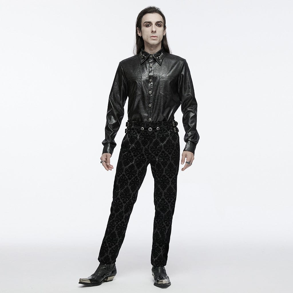 PUNK RAVE Men's Gothic Skull Metal Buckle Shirt