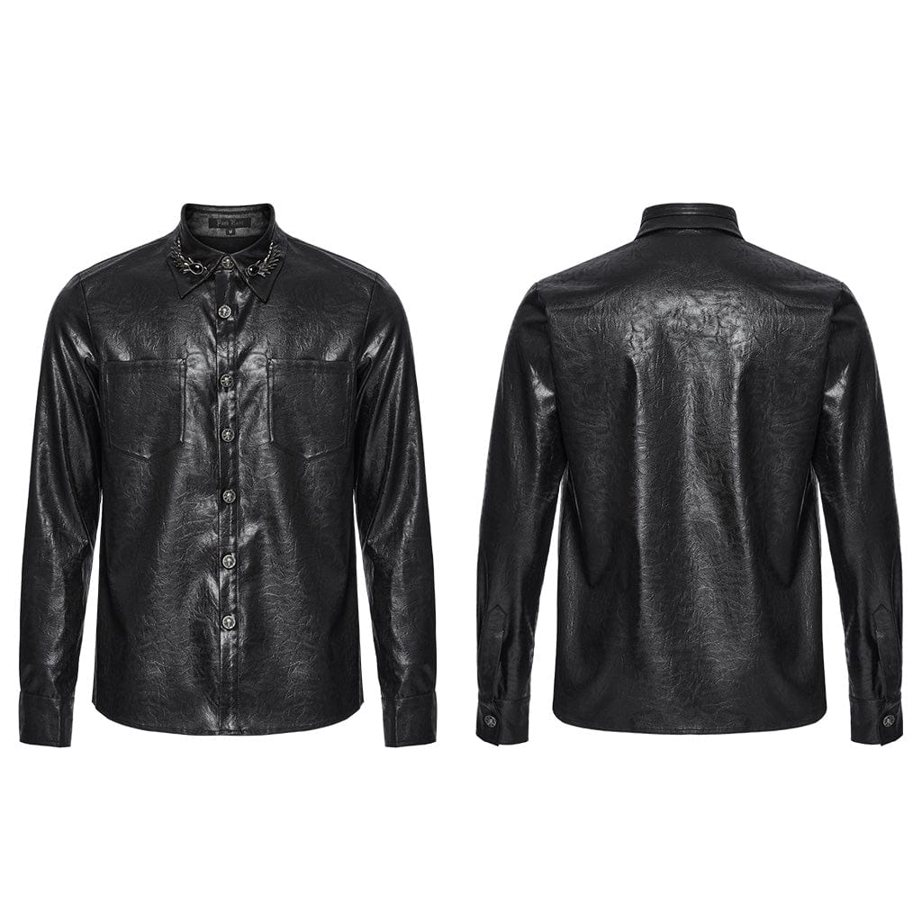 PUNK RAVE Men's Gothic Skull Metal Buckle Shirt