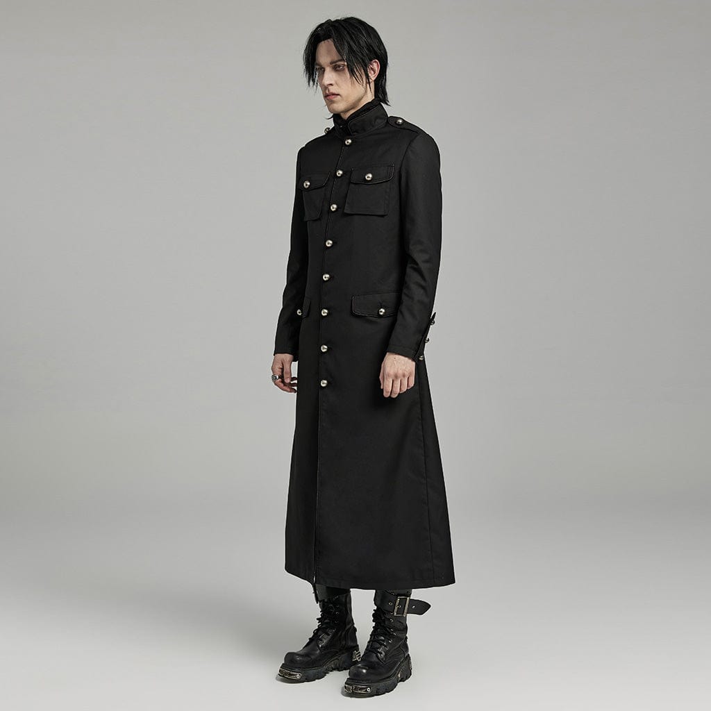 PUNK RAVE Men's Gothic Stand Collar Big-pocket Coat