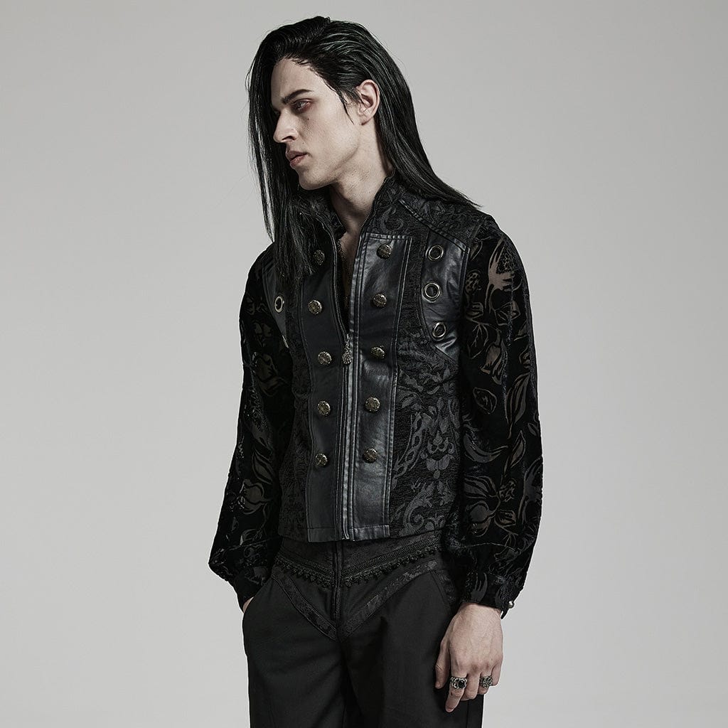 PUNK RAVE Men's Gothic Stand Collar Embossed Vest