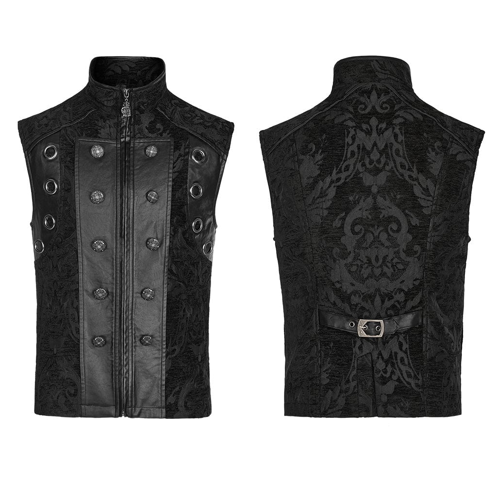 PUNK RAVE Men's Gothic Stand Collar Embossed Vest