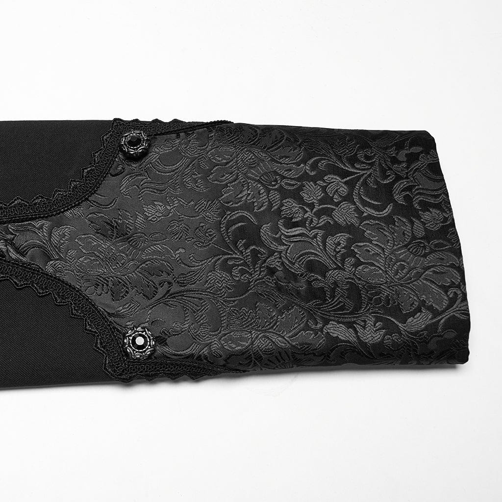 PUNK RAVE Men's Gothic Stand Collar Jacquard Splice Swallow-tailed Coat
