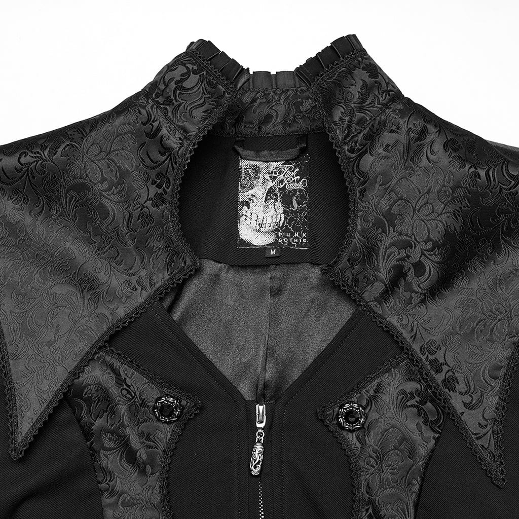 PUNK RAVE Men's Gothic Stand Collar Jacquard Splice Swallow-tailed Coat