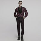 PUNK RAVE Men's Gothic Stand Collar Plunging Rose Shirt Red