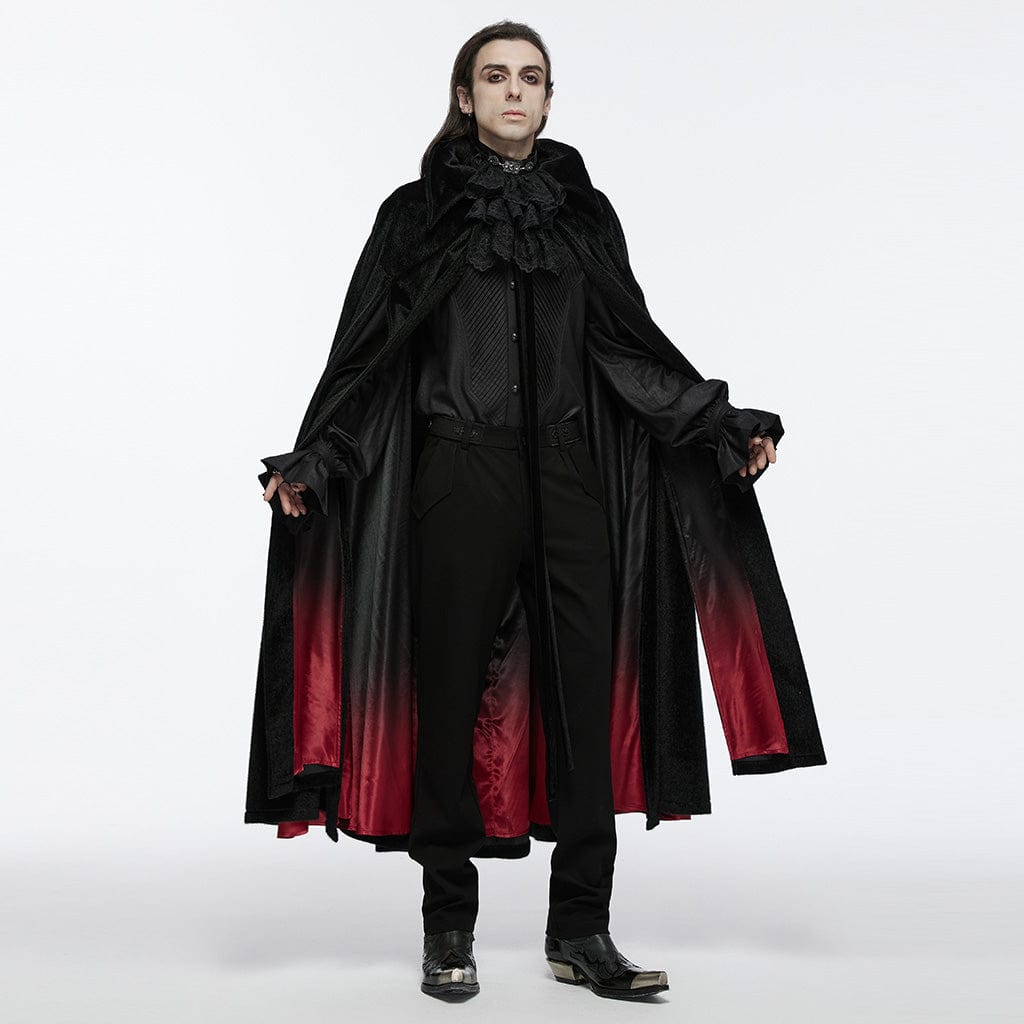 PUNK RAVE Men's Gothic Strap Bat Cloak Black Red