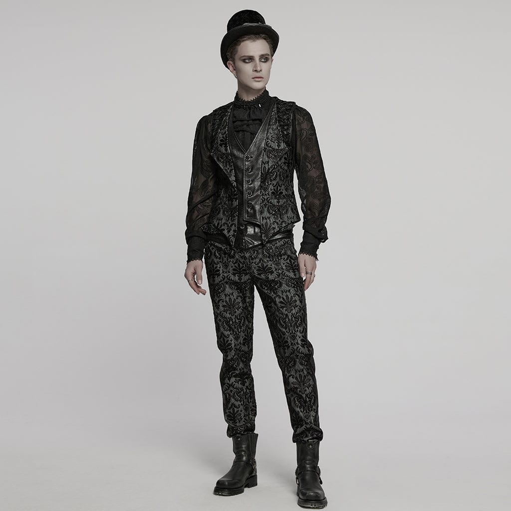PUNK RAVE Men's Gothic Strappy Floral Embroidered Waistcoat