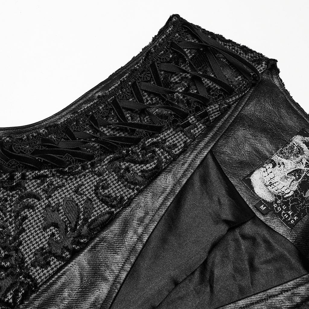 PUNK RAVE Men's Gothic Strappy Floral Embroidered Waistcoat