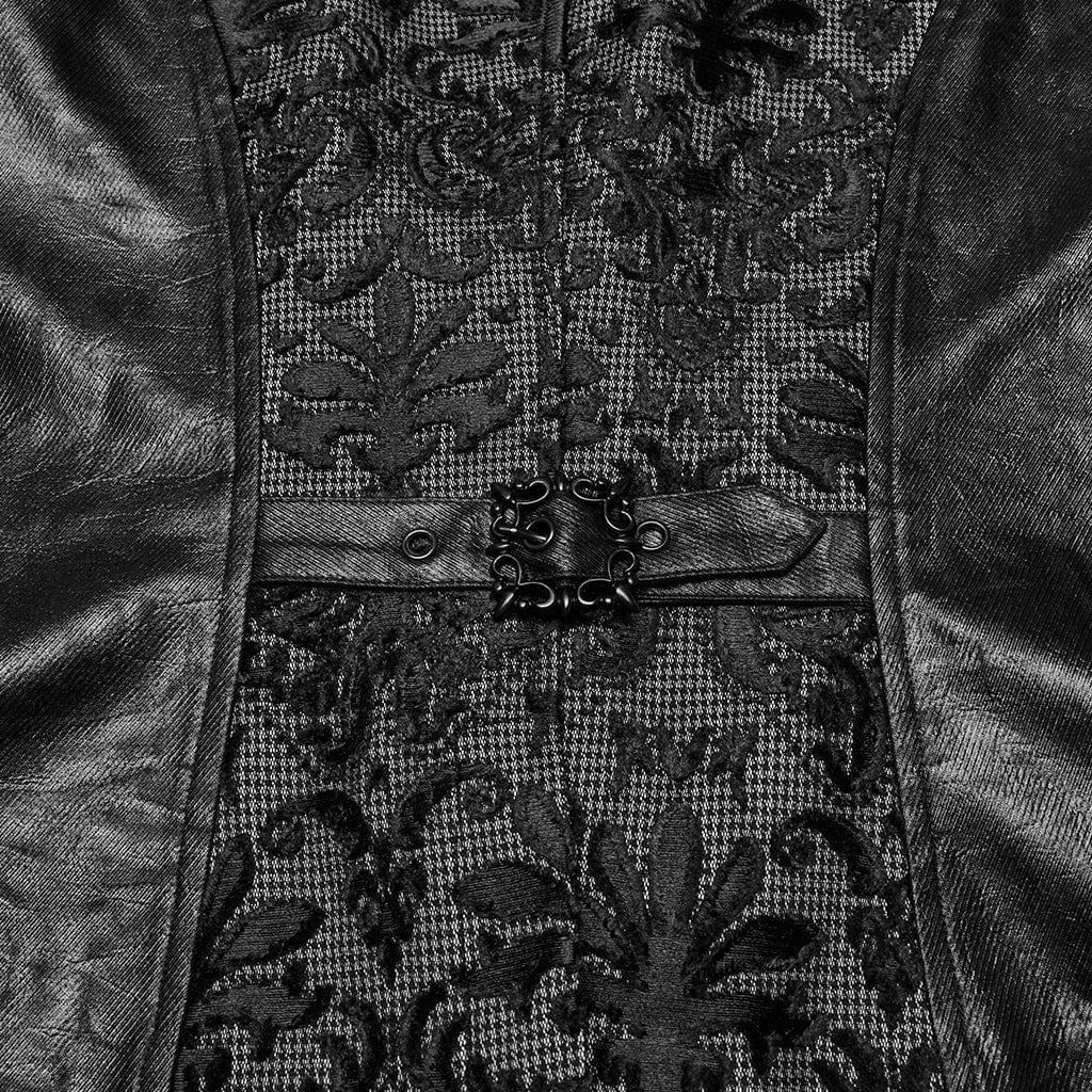 PUNK RAVE Men's Gothic Strappy Floral Embroidered Waistcoat