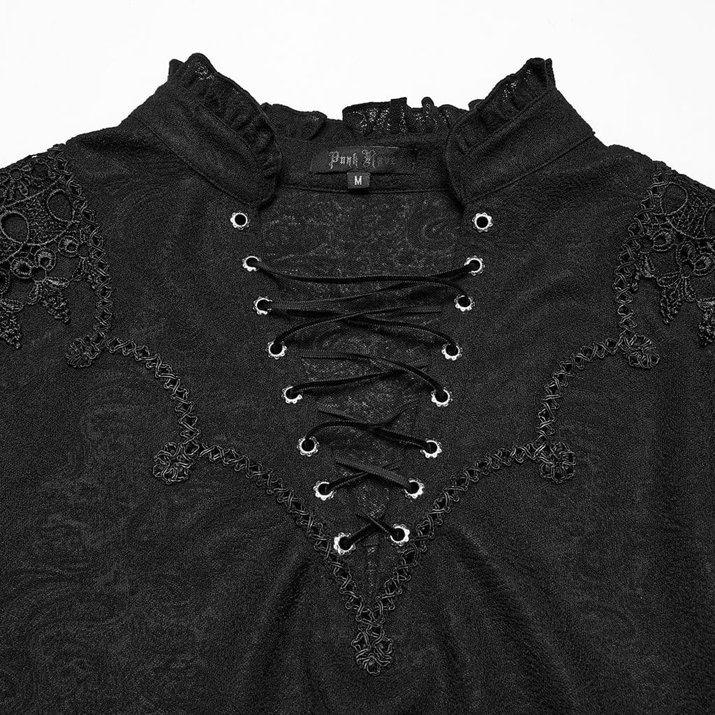 PUNK RAVE Men's Gothic Strappy Plunging Jacquard Shirt