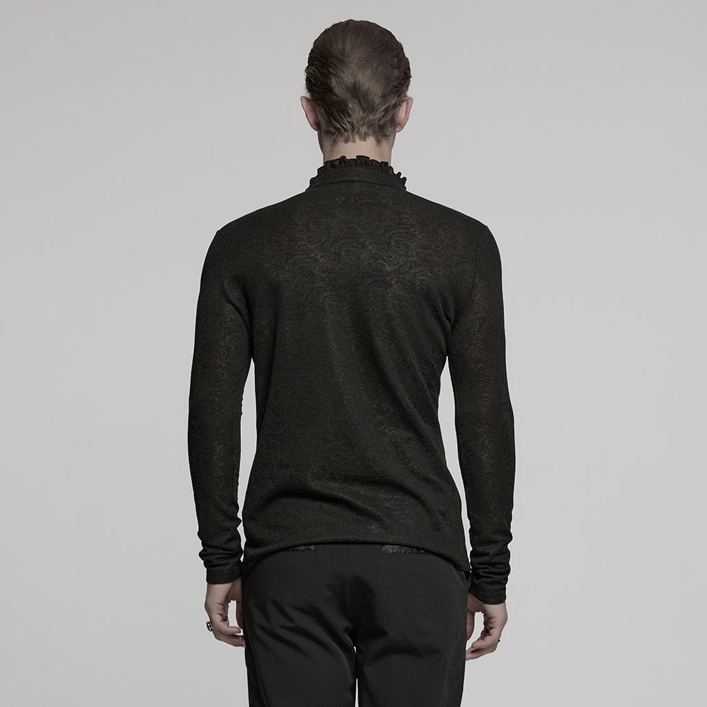 PUNK RAVE Men's Gothic Strappy Plunging Jacquard Shirt