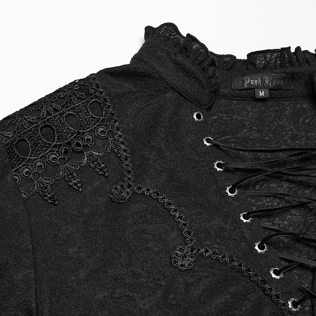 PUNK RAVE Men's Gothic Strappy Plunging Jacquard Shirt