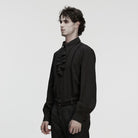 PUNK RAVE Men's Gothic Turn-down Collar Puff Sleeved Shirt with Detachable Necktie Black