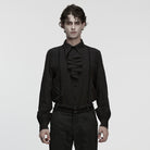 PUNK RAVE Men's Gothic Turn-down Collar Puff Sleeved Shirt with Detachable Necktie Black