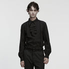 PUNK RAVE Men's Gothic Turn-down Collar Puff Sleeved Shirt with Detachable Necktie Black